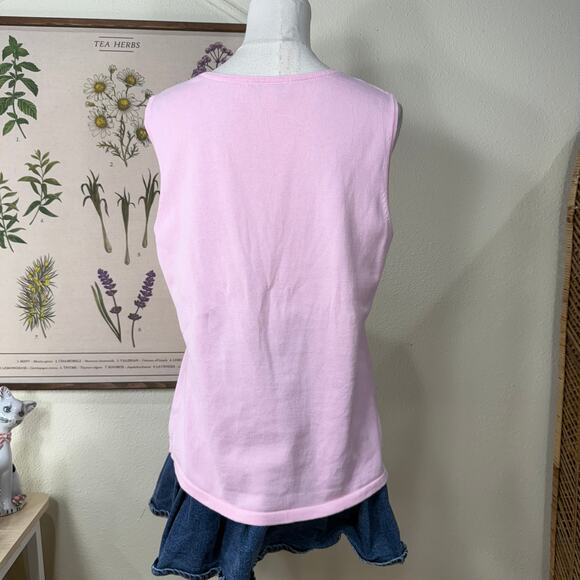 Y2k Pink Sleeveless Embroidered Frog Knit Top Grandma Whimsy Twee Novelty 2010 L - Picture 4 of 10